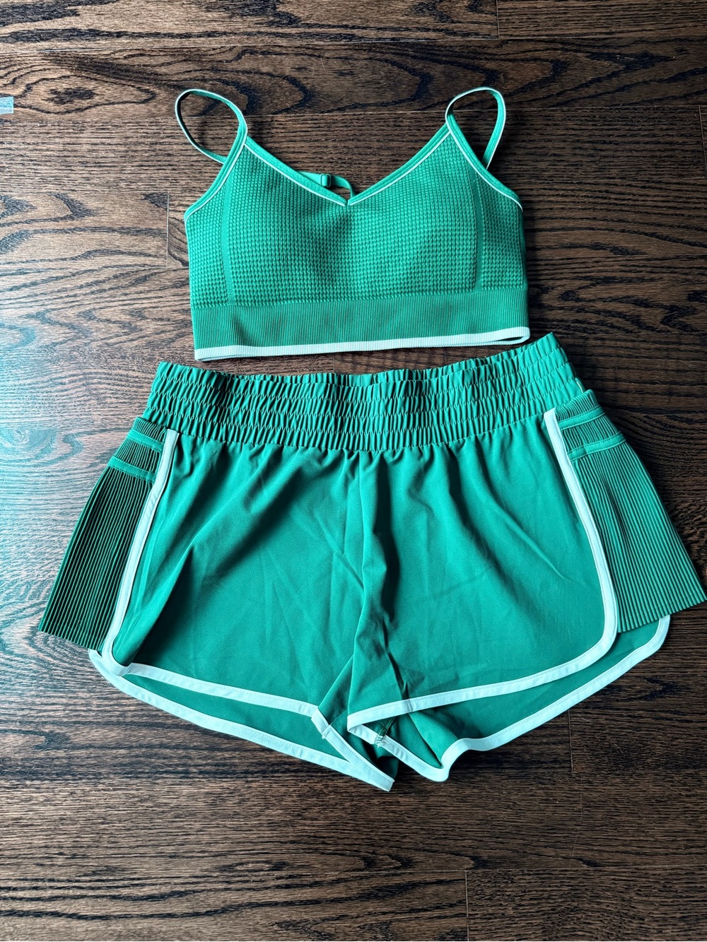 all in motion Green Athletic Shorts and Bra top with White Trim